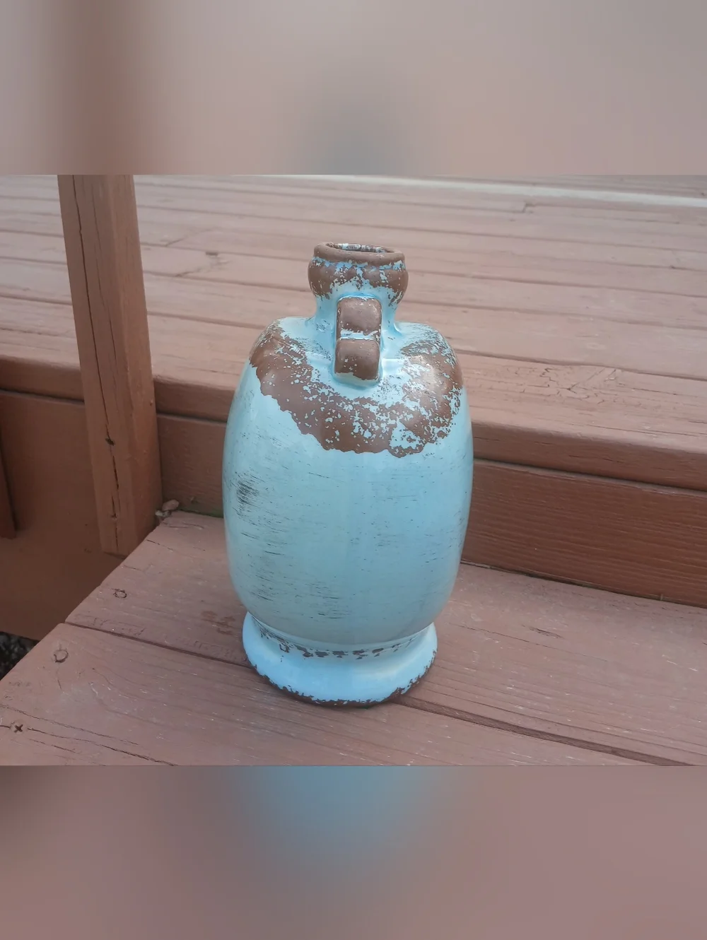 Distressed Turquoise Ceramic Vase